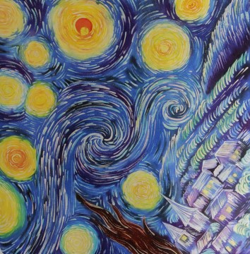 платок Ван Гог. Звездная ночь, батик, жаккард 90х90 см6